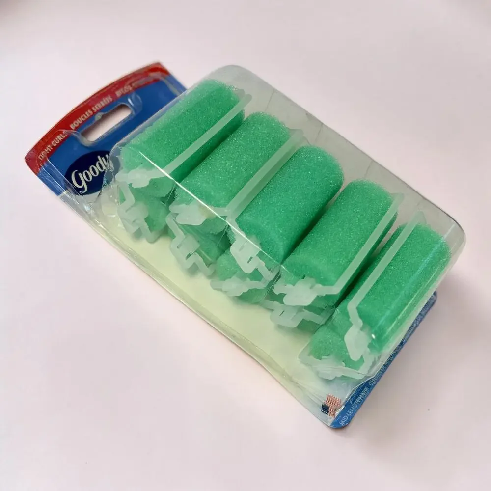 Vintage Goody Foam Hair Rollers 5 Count Self Grip Curlers Mint Green NEW